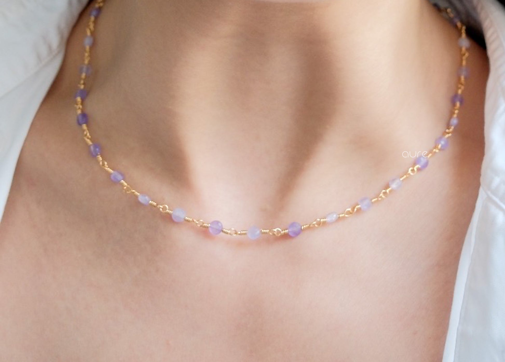 amethyst necklace on model