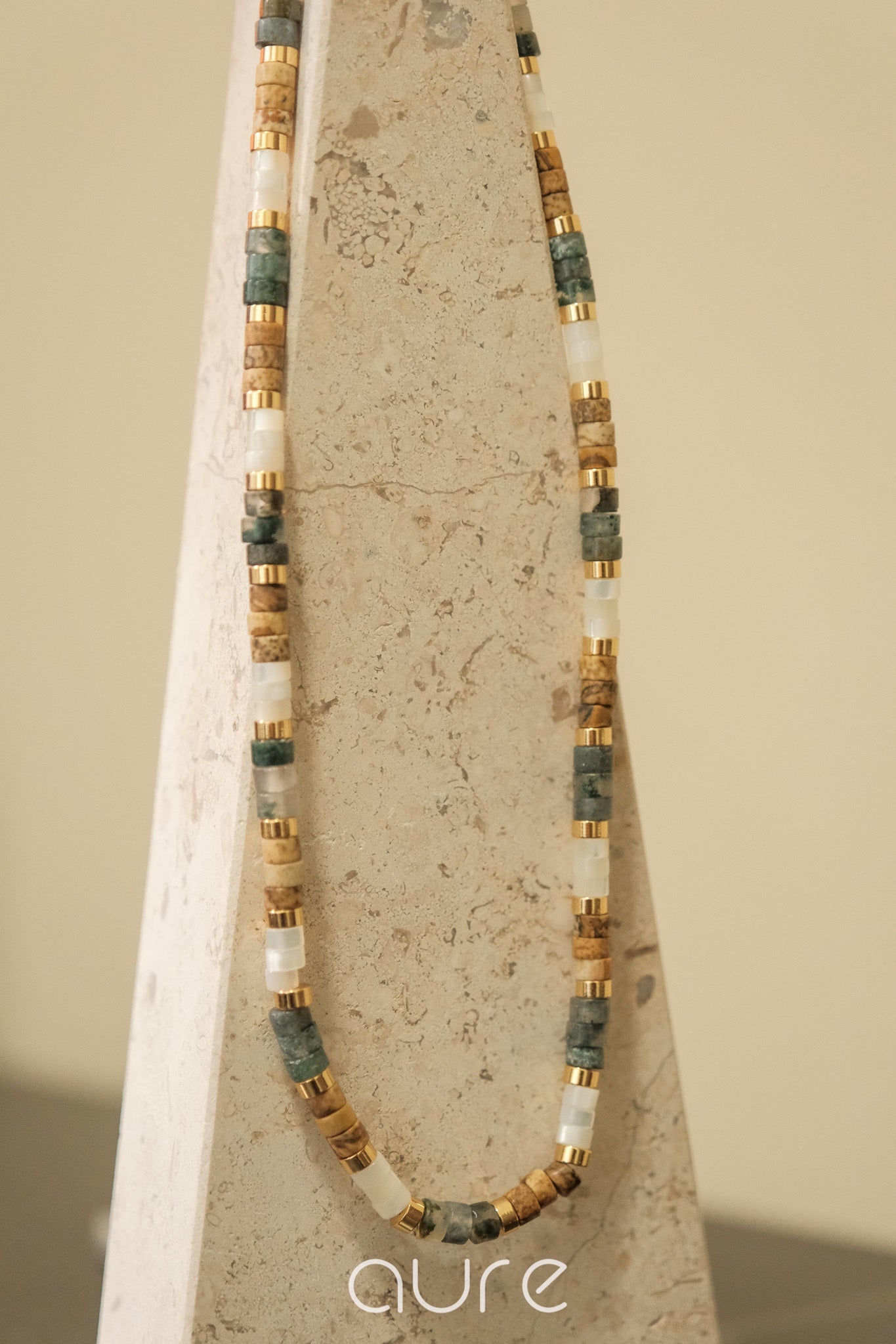 Precious stones necklace-Jade, pearl shell and marble