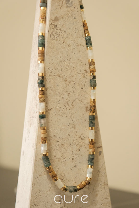 Precious stones necklace-Jade, pearl shell and marble