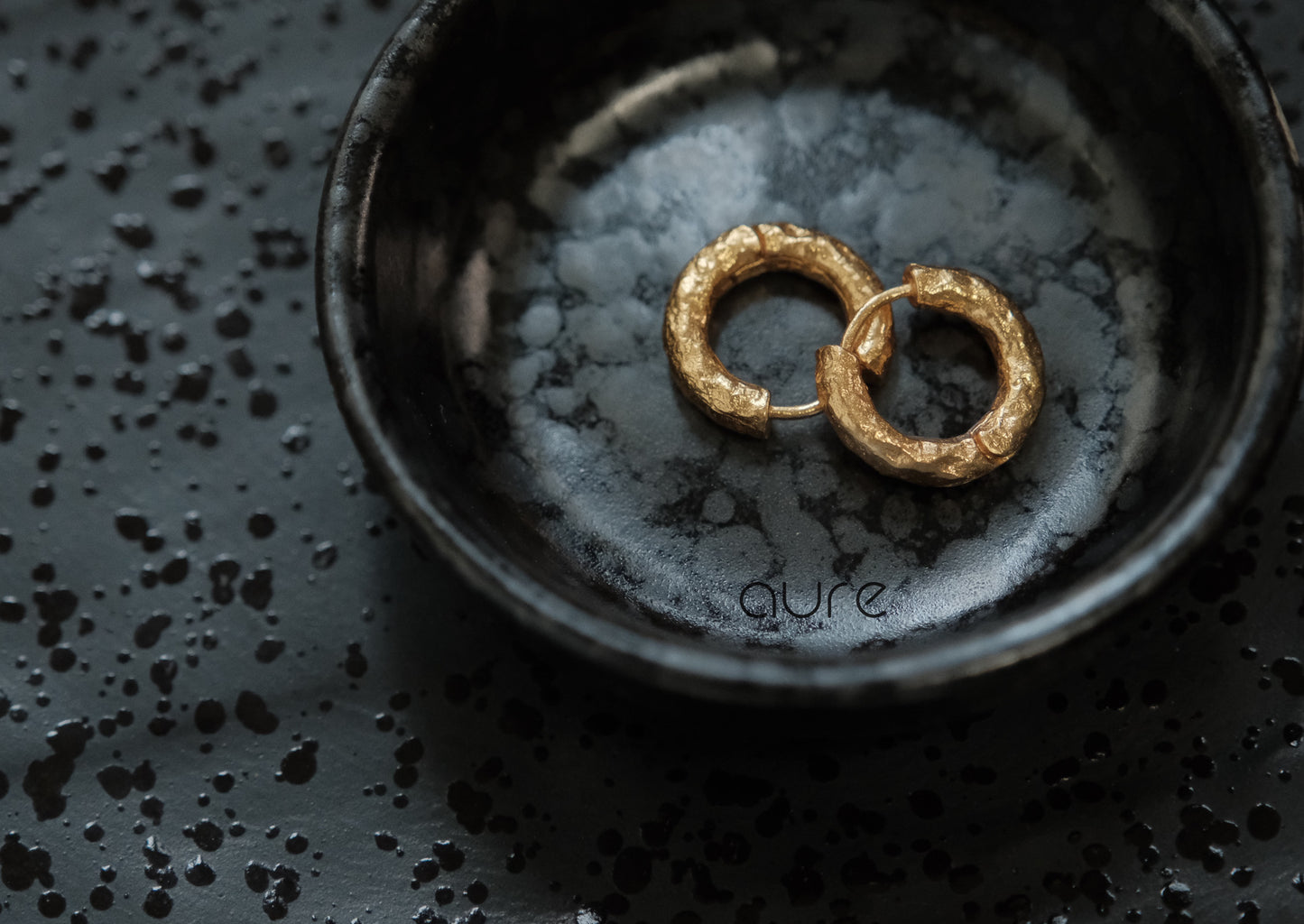 Simple gold earring handcrafted hammered texture