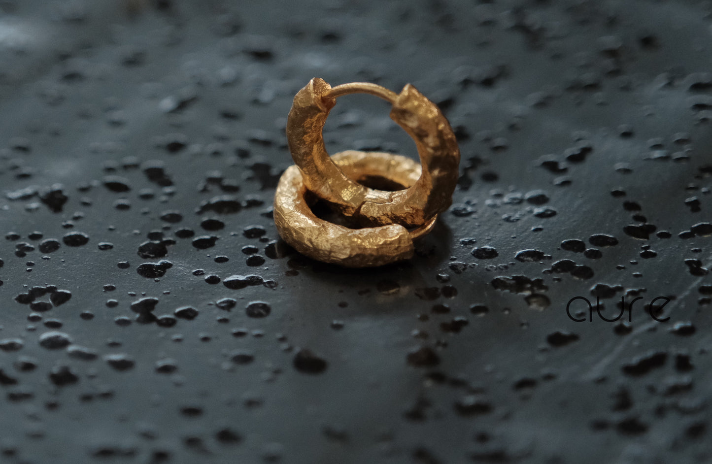 Simple gold earring handcrafted hammered texture