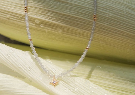 Moonstone beaded necklace with star pendant