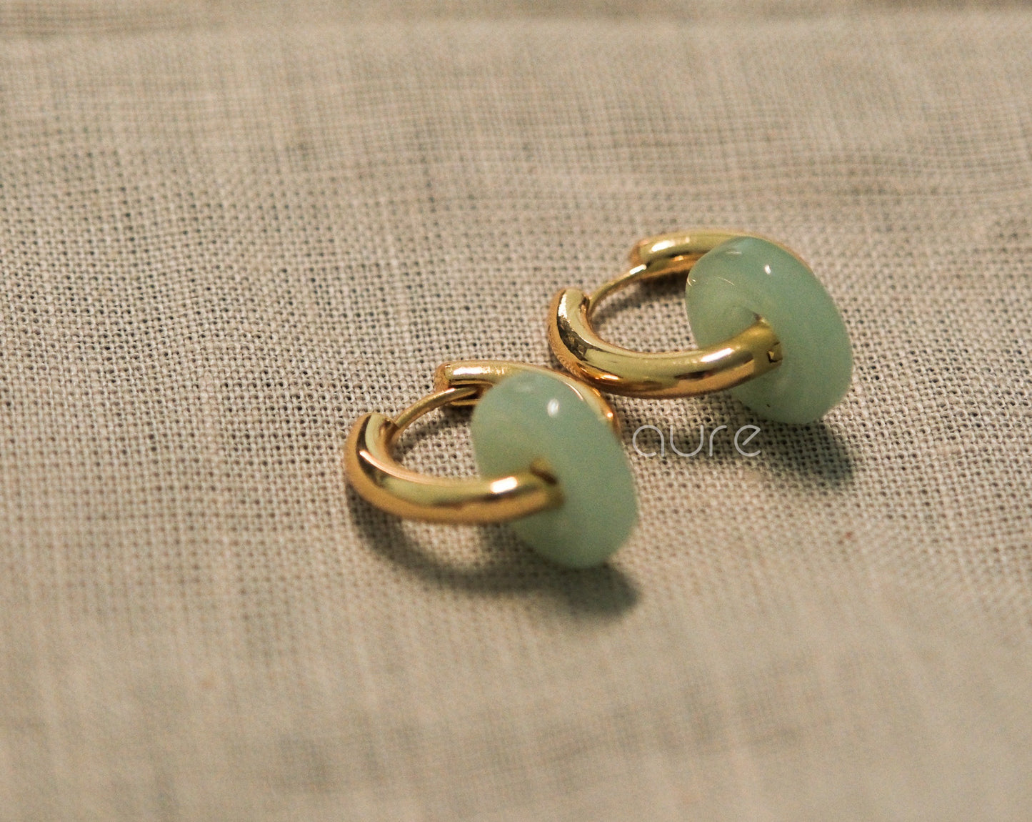 Jade Hoop earrings-side angle-green and gold