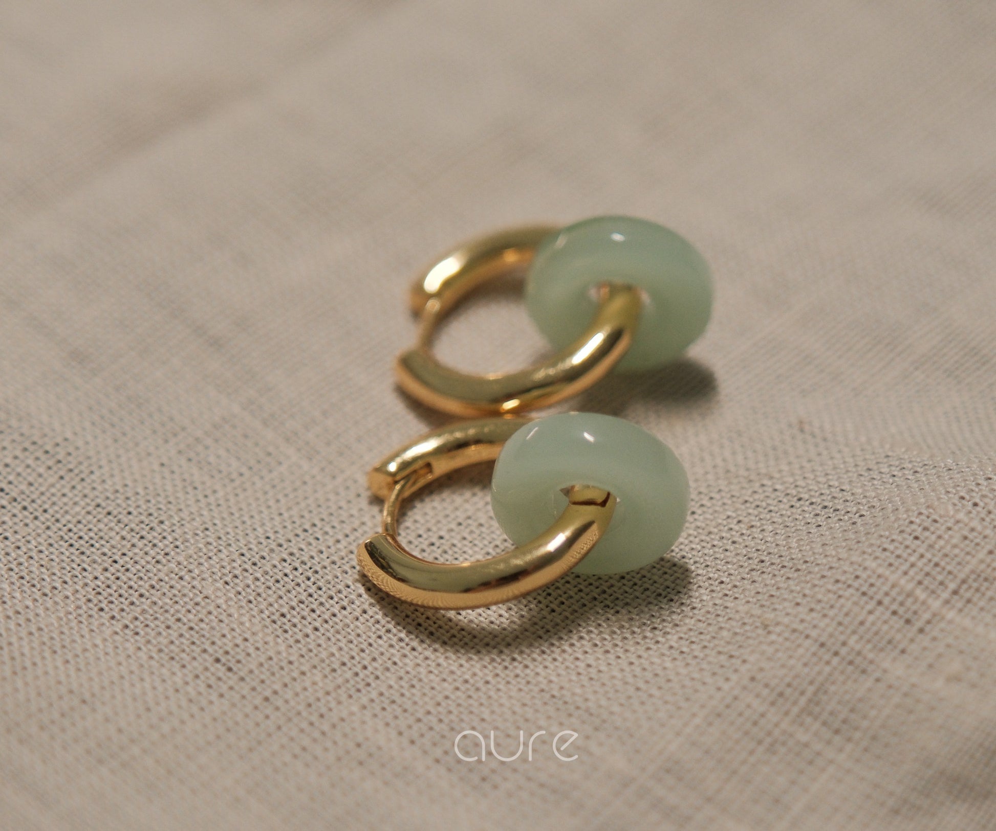 Jade Hoop earrings-close up-green and gold