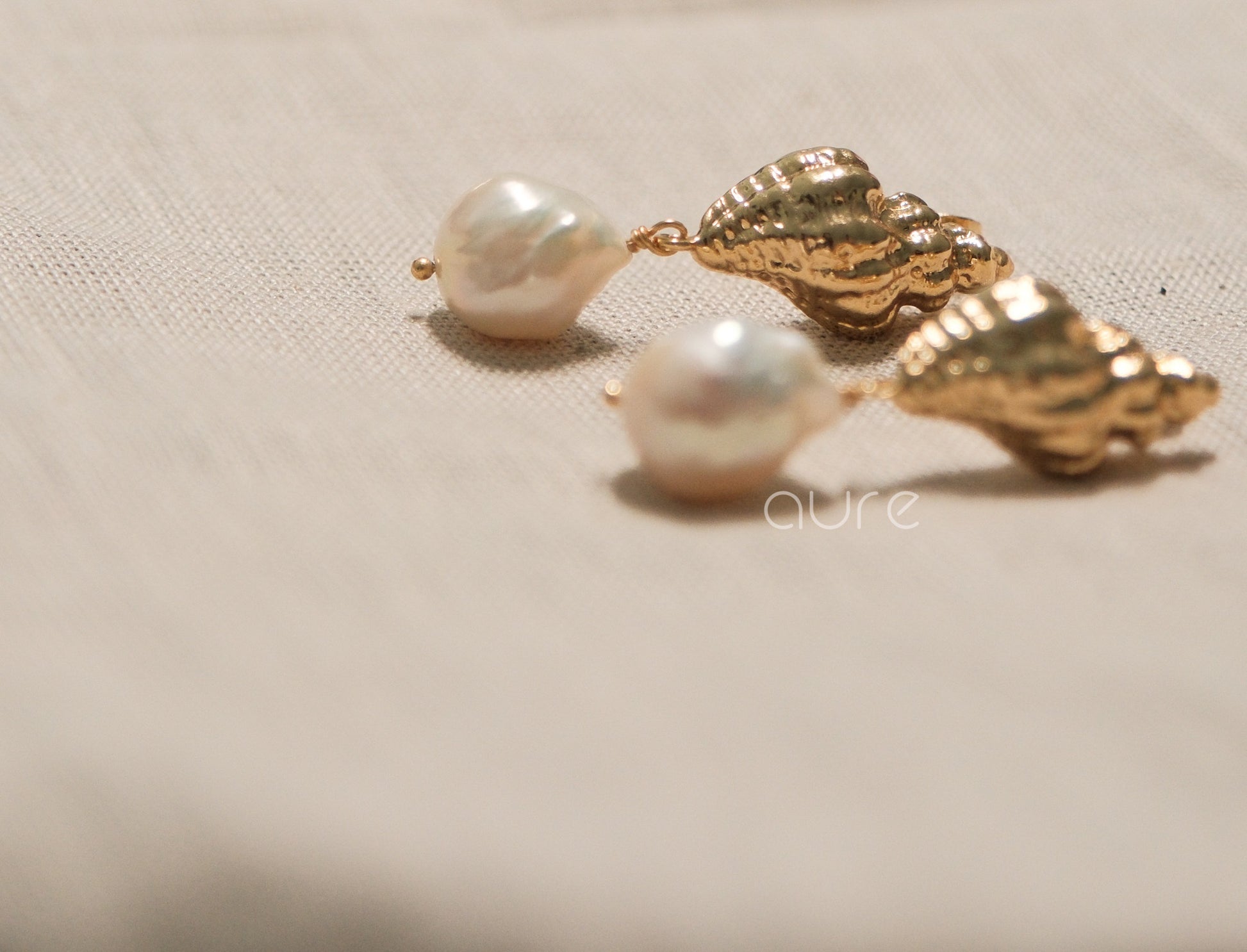 Baroque Pearl Conch earrings-Side View