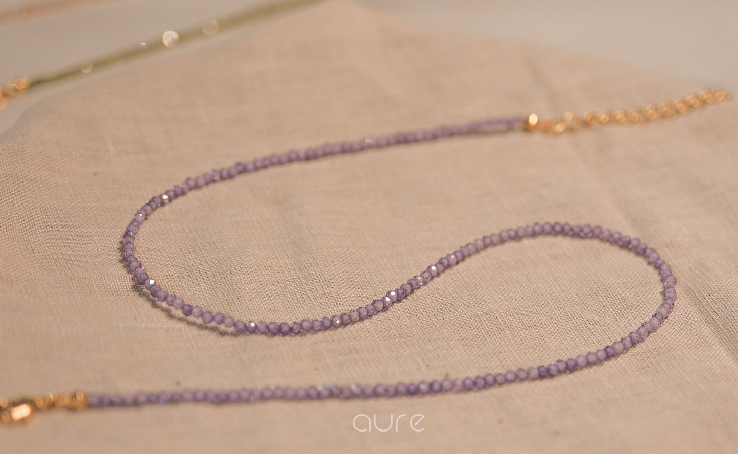 Lilac crystal beads necklace-Indoor light full view