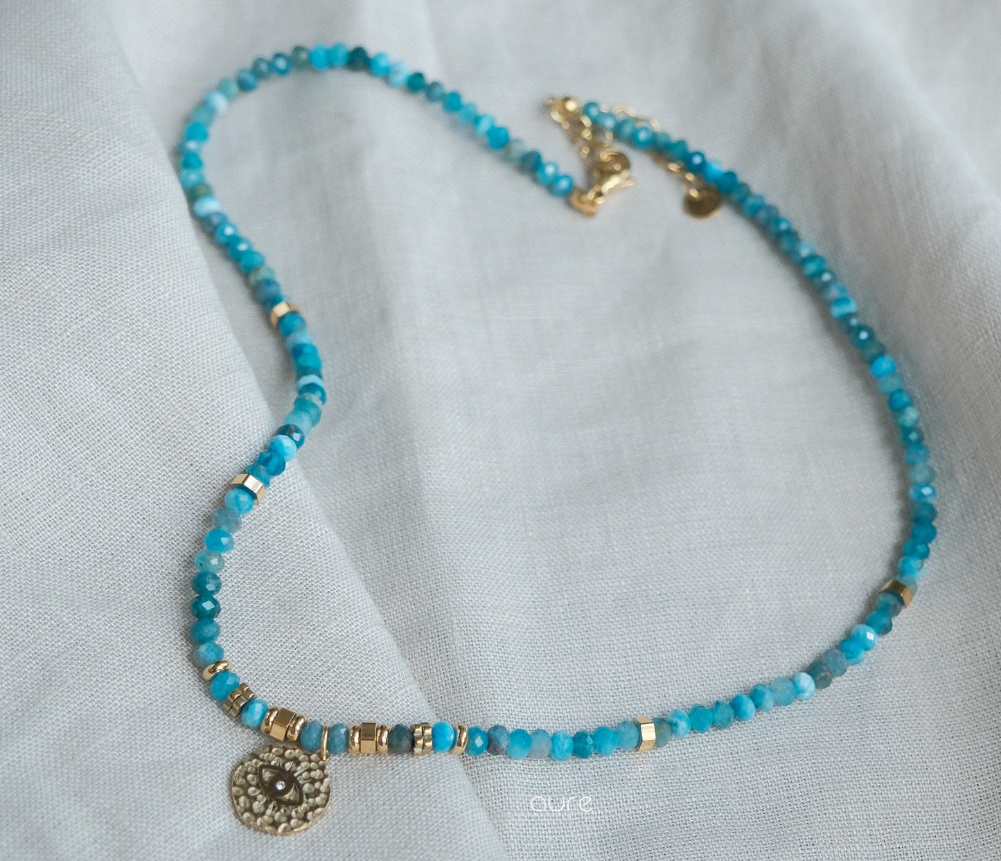 Evil Eye Charm Necklace Apatite and Turquoise full view