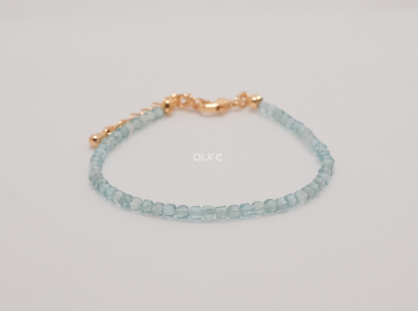 Aquamarine bracelet-gold plated-March birthstone close up HD