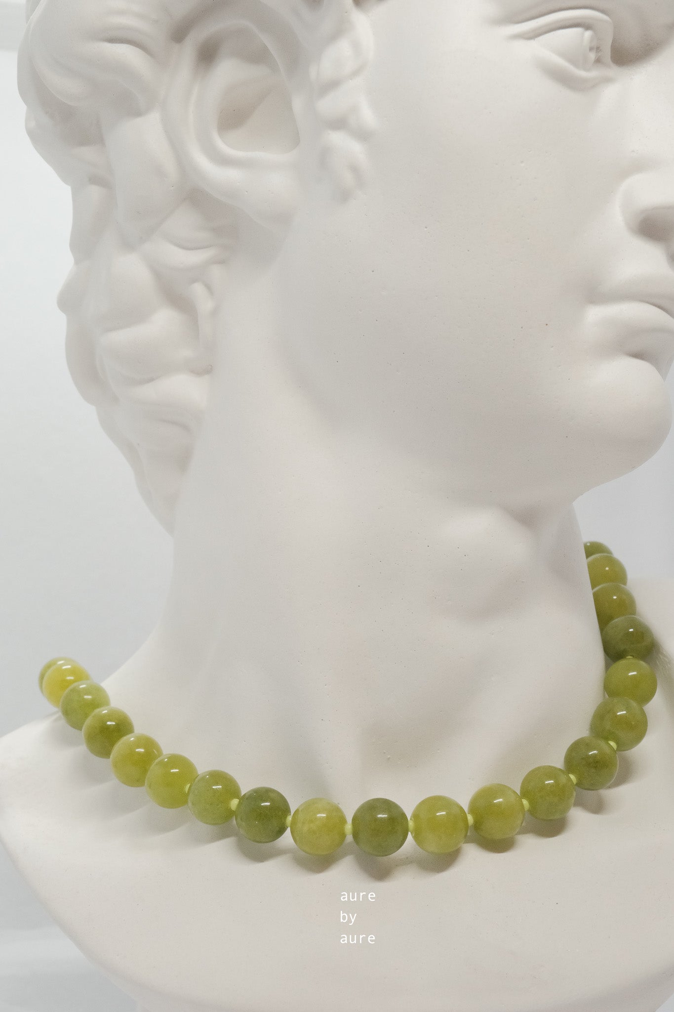 green agate jade necklace on David model