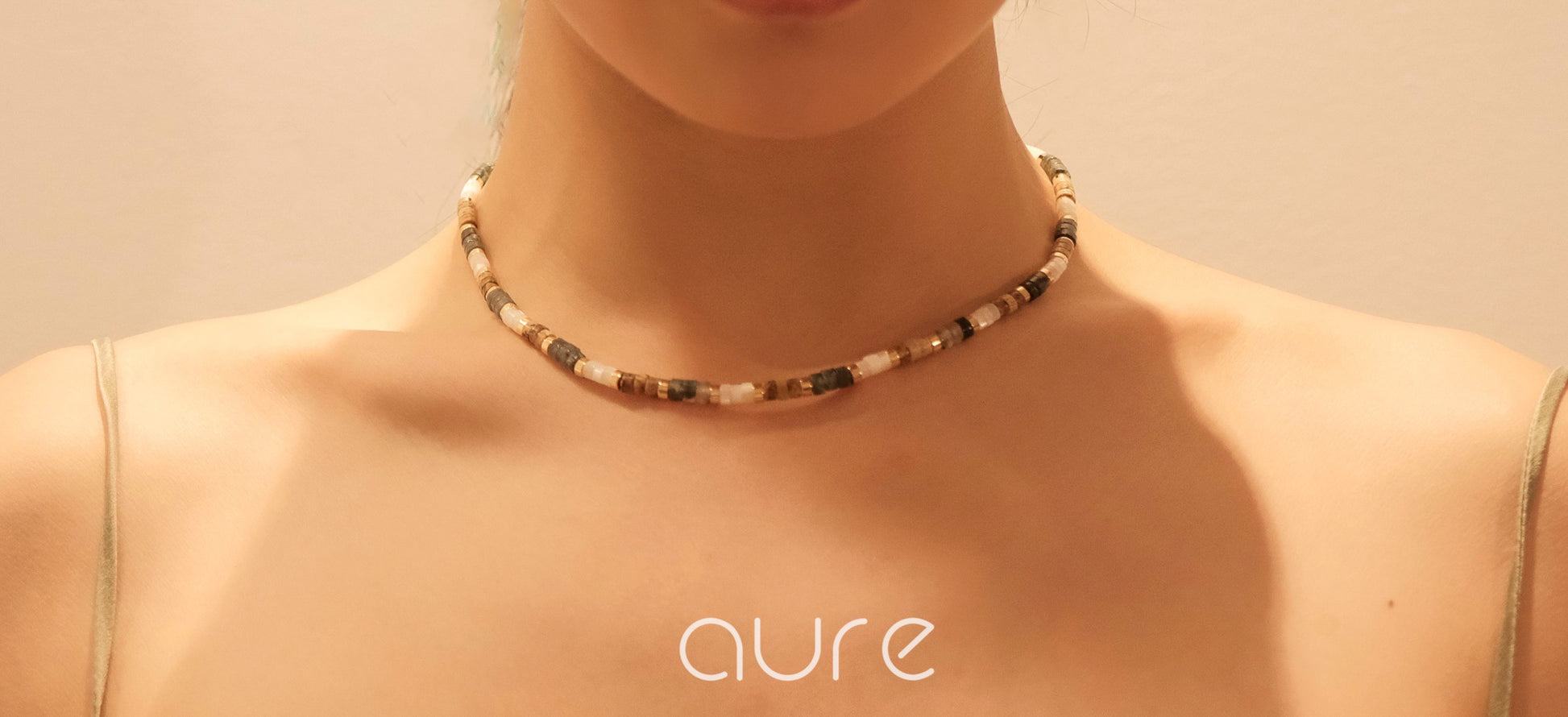 Precious stones necklace-on model