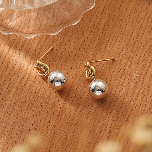 Silver Drop earrings with petit gold knot