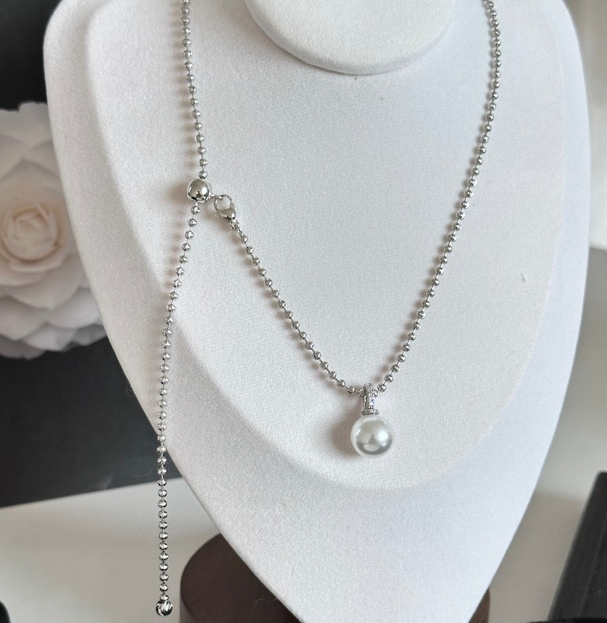 Single Pearl Necklace with Sterling Silver chain