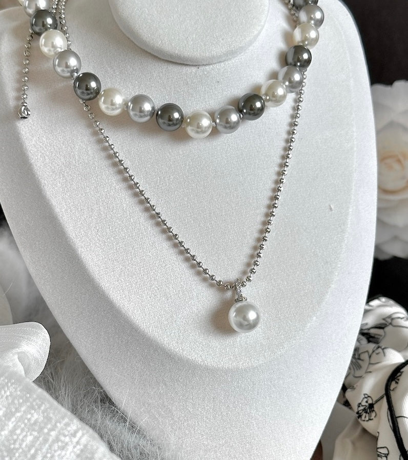 Single Pearl Chain Necklace Sterling Silver layered with necklace