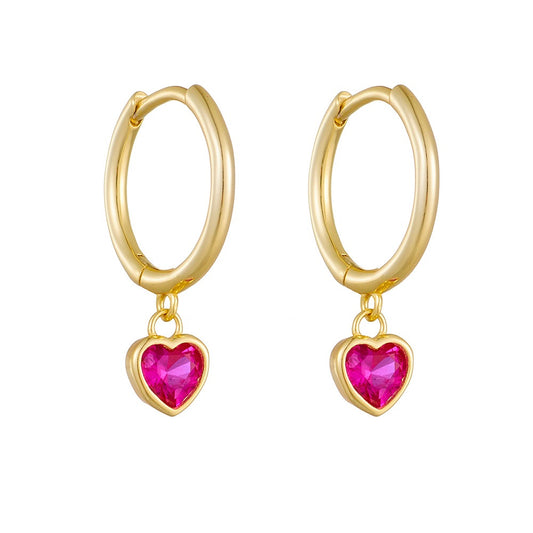 Petit Red Heart Dangle Sterling Silver Earrings in gold