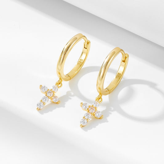 14k Gold Hoop Cross earrings close up