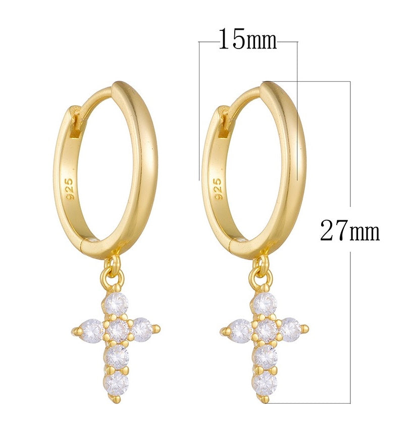 14k Gold Hoop Cross earrings size value