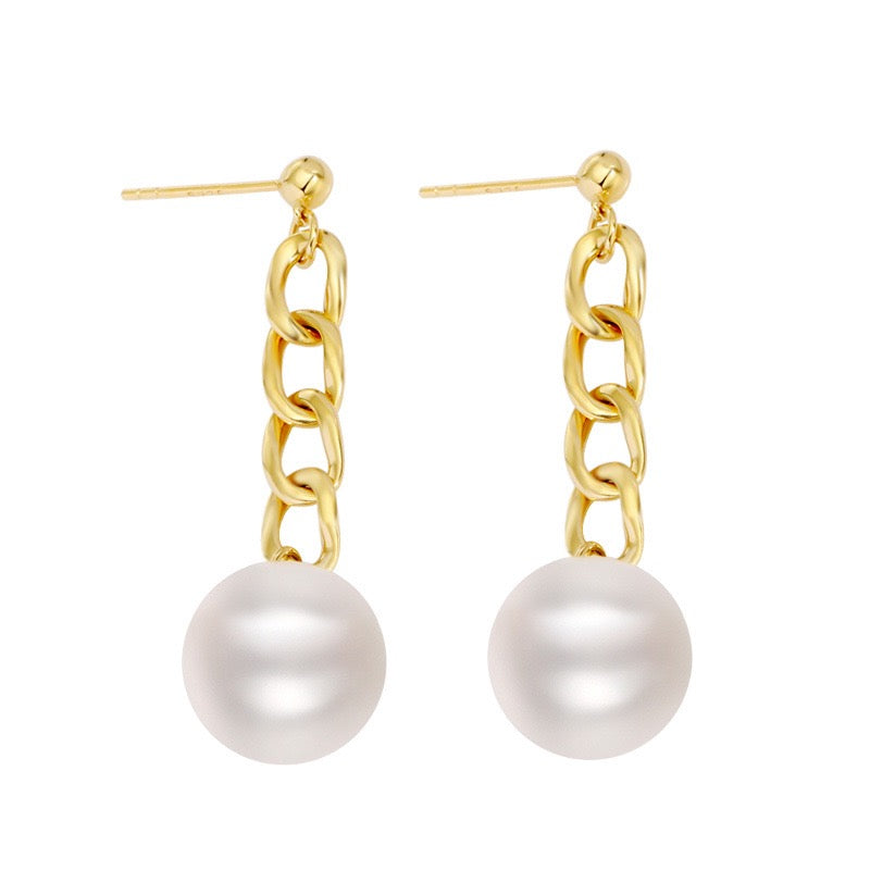 Gold Chain Pearl Drop Earrings