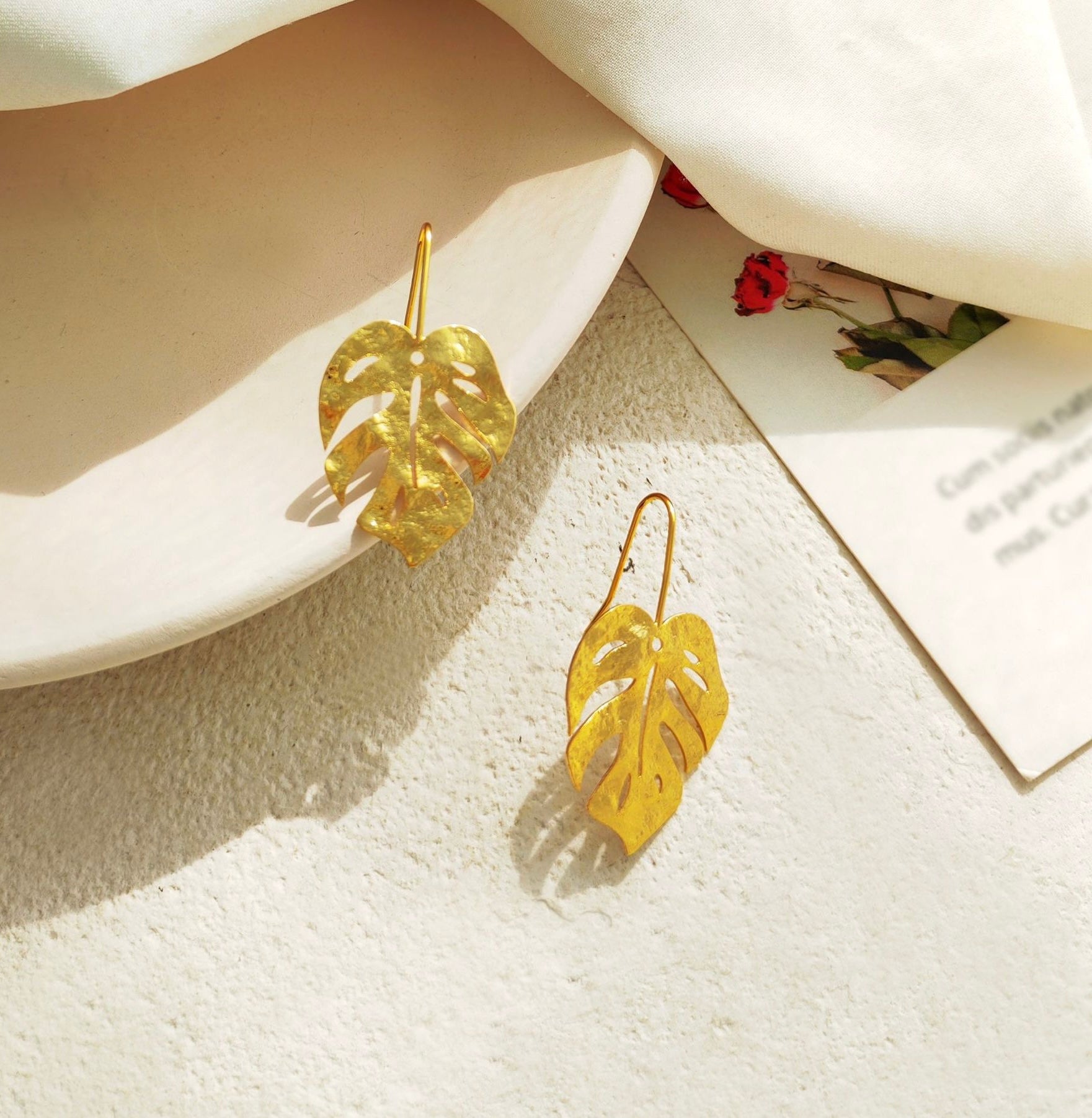 Gold Leaf Drop Earrings side view