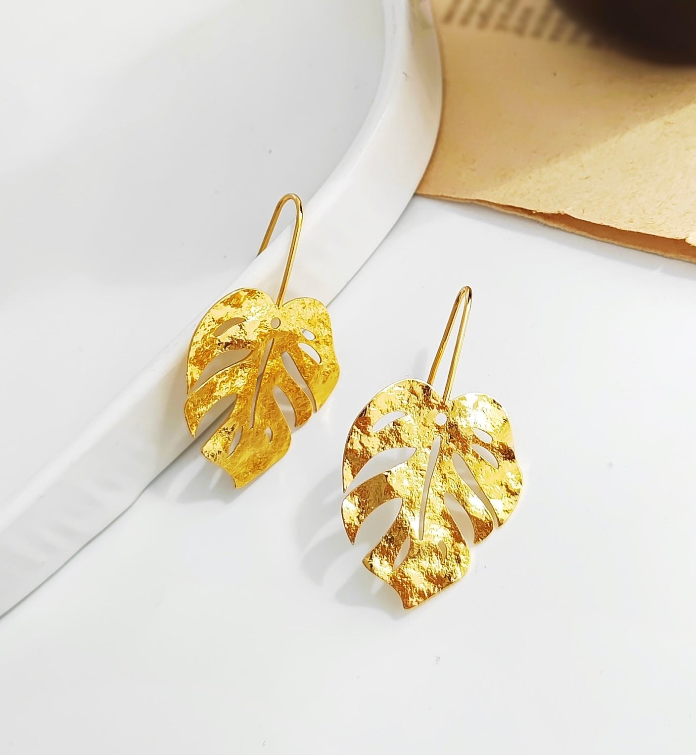 Gold Leaf Drop Earrings