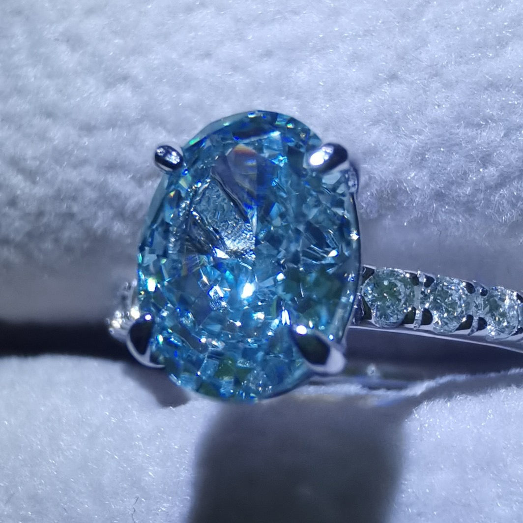 Lab Grown Aquamarine Diamond Ring close up