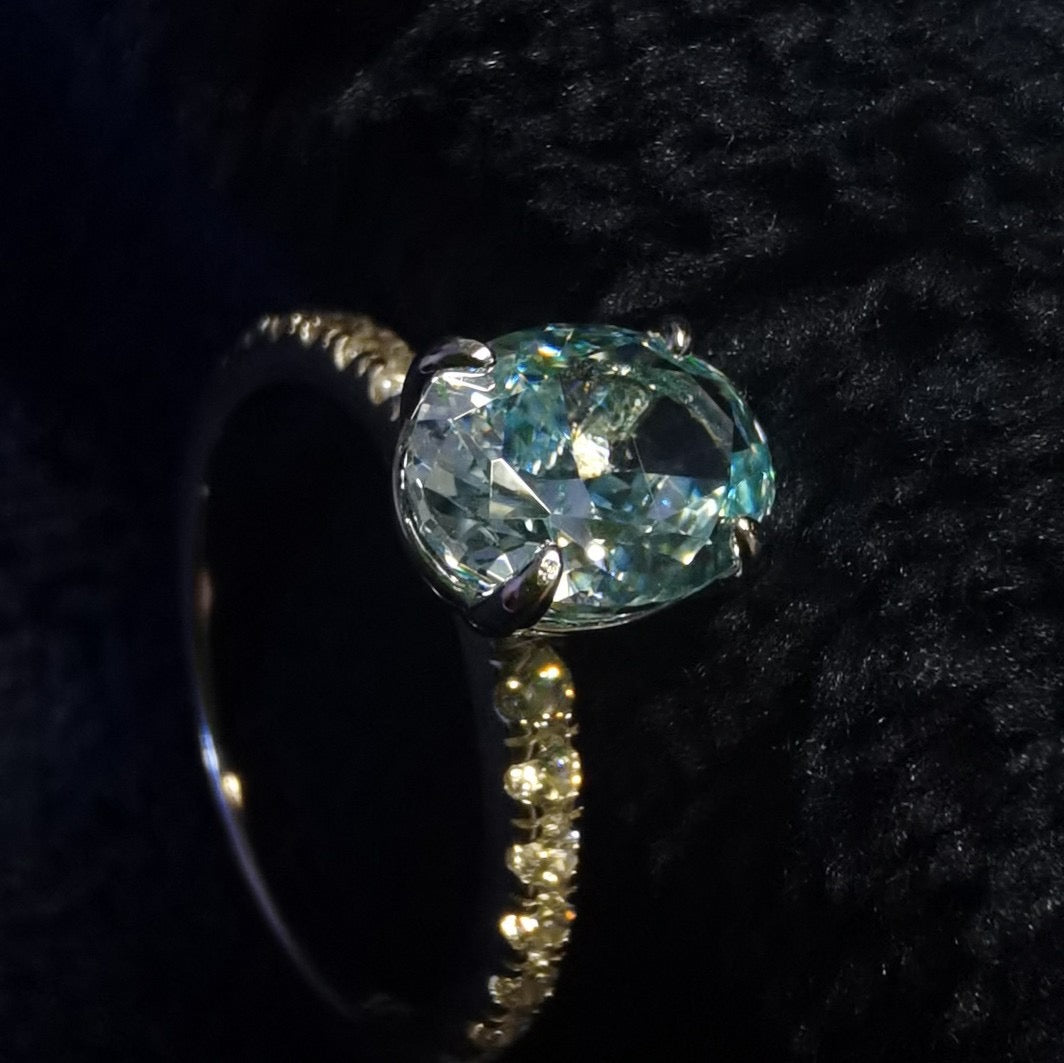 Lab Grown Aquamarine Diamond Ring in the night