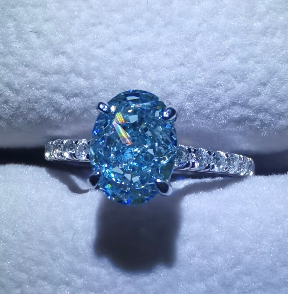 Lab Grown Aquamarine Diamond Ring under light