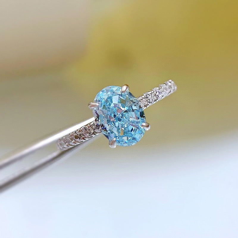 Lab Grown Aquamarine Diamond Ring