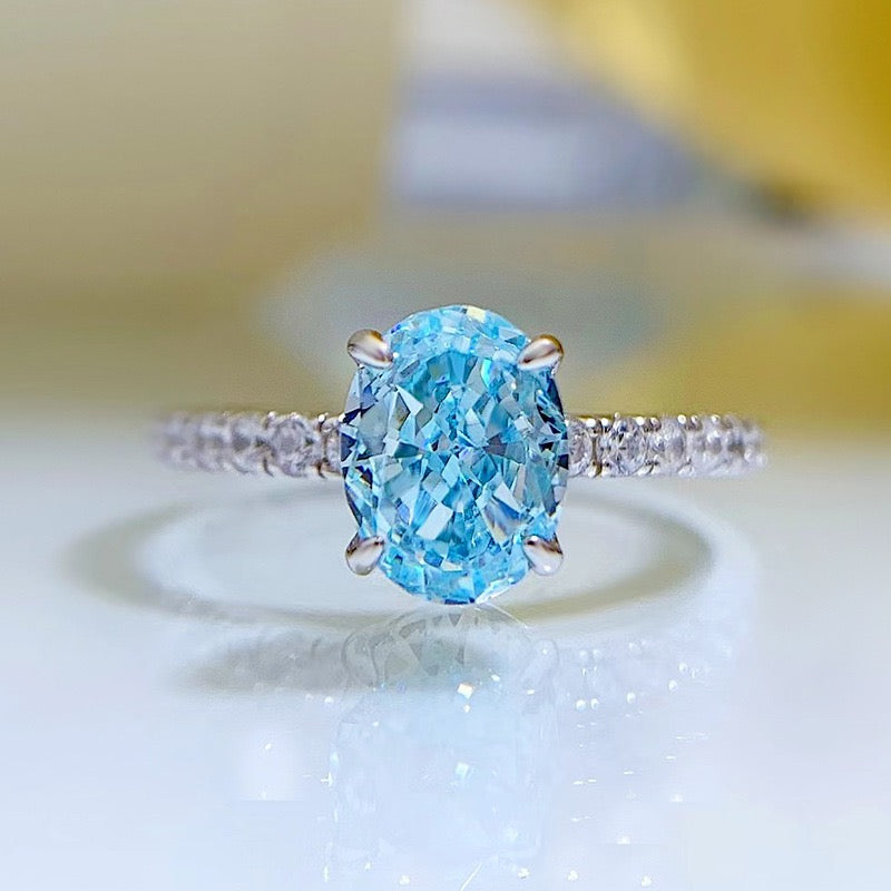 Lab Grown Aquamarine Diamond Ring