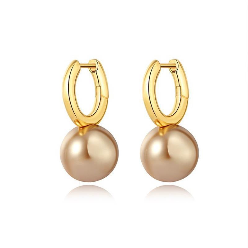 Contemporary Pearl Dangle Hoop Earrings champaign color